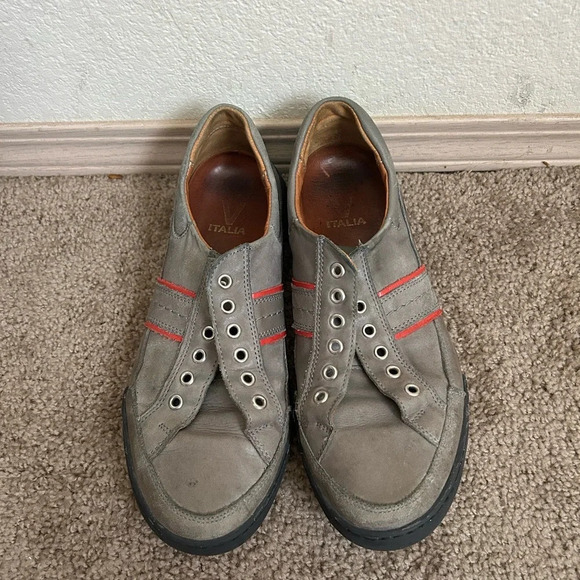 V ITALIA Men's Armando Soft Leather Sneaker Shoes Gray/red Size 41 (8) Lace up - Picture 9 of 15